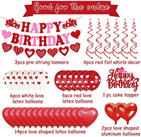 Sevgililer Doğum Günü Süslemeleri Mutlu Doğum Günü Afiş sevgililer doğum günü pastası topper Kırmızı Asılı Swirls Lateks Balonlar