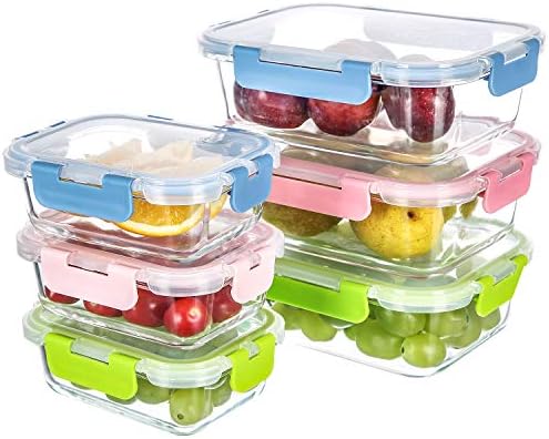 10 Paket Renkli Cam Gıda Kapları Yemek Hazırlama, Mikrodalga Güvenli, Sızdırmaz Kapaklı Gıda Saklama Camı