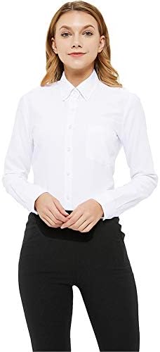 MGWDT Düğme Aşağı Gömlek Kadın Uzun Kollu Bluz Oxford Gömlek Klasik-Fit pamuklu üst giyim Kırışıklık Dayanıklı (2XS-3XL)