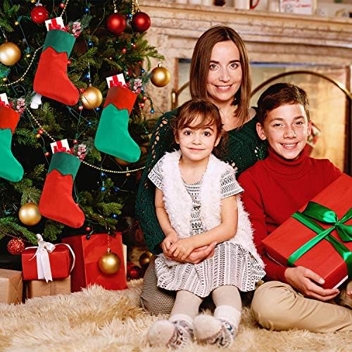 Syhood 7 İnç Noel Mini Çorap Kırmızı Yeşil Noel Çorap Noel Elf Çorap Noel Ağacı Asılı Çorap Noel Partisi Süslemeleri için (24)