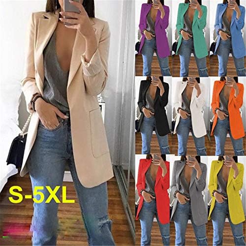 Andongnywell Womens Uzun Kollu Casual Açık Ön Ceketler Katı Blazer İş Paltolar Blazers Dış Giyim