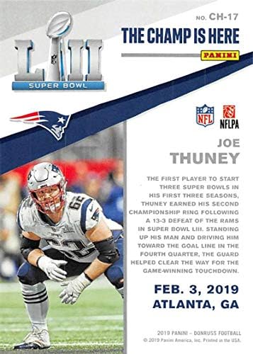 2019 Donruss Futbol Şampiyon Burada 17 Joe Thuney New England Patriots Resmi NFL Panini Ticaret Kartı