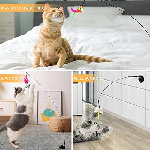 Interaktif Kedi Oyuncak Teaser 2 PCS Kedi Değnek Oyuncaklar ile Büyük Güçlü Vantuz Yavru Tüy Tel Değneklerini ile 5 PCS Yedek