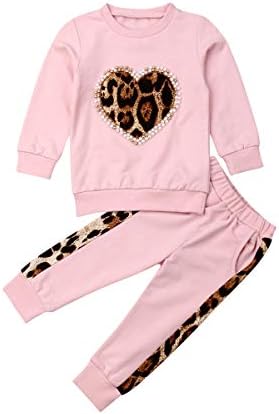 Bebek Kız Sevgililer Günü Kıyafetler Kalp Baskı Kazak Kazak Çita Pantolon Tayt 2 Adet Giyim Setleri