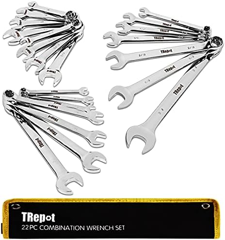 Trepot 9 Parçalı Premium Kombinasyon Anahtarı Seti, Maksimum Tork Açık Uçlu ve Kutu Uçlu Alet Seti, 1/4 ila 3/4 arası Komple