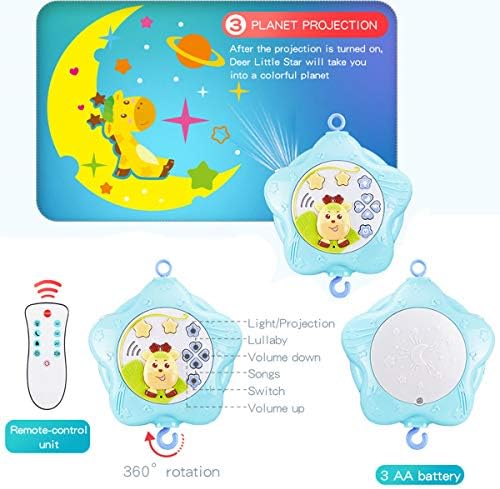 paket ve Oyun için caterbee Bebek Beşiği Mobil, Işıklı ve Müzikli Beşik Oyuncakları, Uzaktan Kumanda, 0+ Ay Arası Projektör (Pembe
