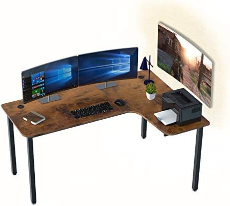 DESİGNA Bilgisayar Masası, 60 inç L Şekilli Masa, Ev Ofis için Serin Mouse Pad ile Oyun Masası, Montajı kolay, Archaize Kahverengi