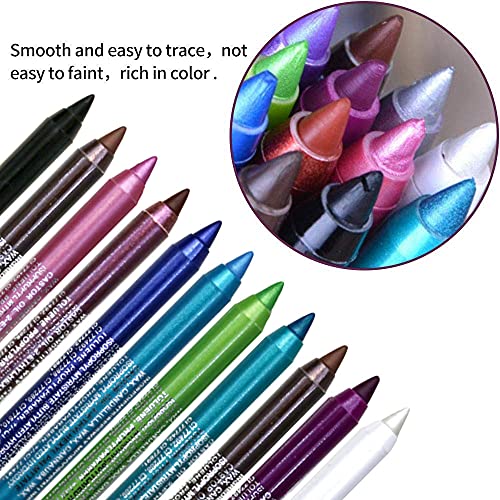 Kadınlar için 10 Renk Eyeliner Kalem, Glitter Mavi Göz Gömlekleri Kiti Su Geçirmez Metalik Eyeliner Kalem İnci Göz ve Dudak Kalemi