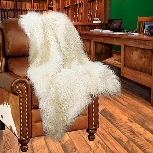 Kürk Aksan Shaggy Moğol Kapalı Beyaz Koyun Derisi Atmak Battaniye-Uzun Saç Lama-Lüks Faux Kürk-Minky Kucaklamak Astar-100 % Hayvan