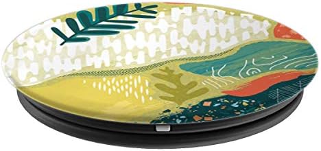 Sassy Southern Charm & Grace Kaprisli & Eğlenceli Sarı & Aqua Doğa Elemanları Desen Siyah PopSocke üzerinde