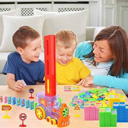 MCPİNKY Domino tren Seti, 80 ADET Süper Domino Blok oyuncak trenler Bina ve İstifleme Eğitici Domino Setleri Çocuklar için Eğlenceli