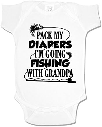 Bebek Bezimi Topla Büyükbaba Bebek Tek Parça veya Yürümeye Başlayan Çocuk Tişörtü ile Balık Tutmaya Gidiyorum