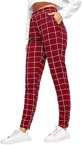 SweatyRocks kadın Pantolon Rahat Yüksek Bel Skinny Tayt Sıkı Çalışma Pantolon