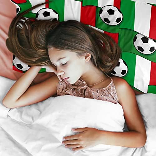 İtalyan Bayrağı ile Futbol 3 Parça Yatak Seti Nevresim ve Yastık Kılıfı İçerir, yumuşak Solmaya Dayanıklı Yıkanmış Tencel çocuk
