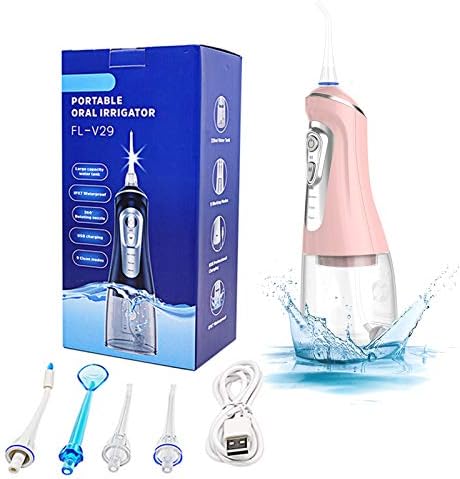 Akülü diş duşu Pembe, şarj Edilebilir Taşınabilir Diş Ağız Irrigator ile 9 Modları, 320 ML Temizlenebilir Tankı Diş Temizleyici