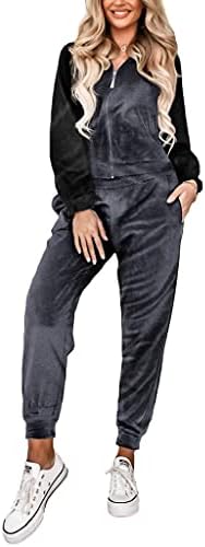Ekouaer kadın Kadife Eşofman Set Standı Yaka 2 Parça Tam Zip Eşofman Loungewear Pijama Set ile Cepler