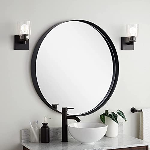 Clavie Duvar Aynası Paslanmaz Çelik Çerçeve Balck Yuvarlak Ayna 30 inç Banyo Aynası Modern Çağdaş Daire Ayna Duvara Monte Ayna