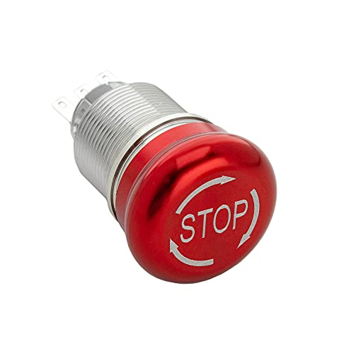 Shopcorp Alüminyum Acil Basma Düğmesi, 1 N/O ve 1 N/C - Ev veya Endüstriyel Ekipman için 16mm Su Geçirmez Mandallama Anahtarı