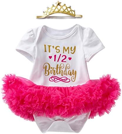 Benim 1/2 1st 2nd Doğum Günü Kıyafet Kız Bebek Romper Tutu Elbise + Parlak Taç Bandı Kek Smash Elbise Giysi 2 ADET Etek Seti