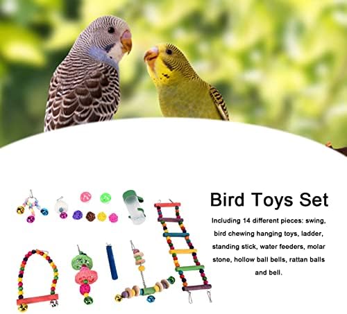 BestYıJo 14 Pcs Kuş oyuncak seti Kafes Salıncak Oyuncaklar Çiğneme Eğitim Oyuncaklar ile Merdiven için Pet Papağanlar