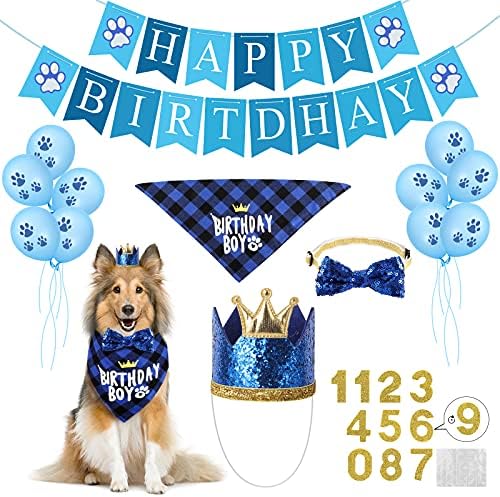 Selemoy Köpek Doğum Günü Parti Malzemeleri, Köpek Doğum Günü Bandana Çocuk Sevimli Köpek Doğum Günü Parti Numarası ile Şapka