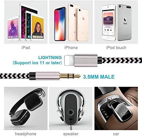 [Apple MFi Sertifikalı] Araba için AUX Kablosuna iPhone, (3.3 FT/1M) Yıldırım 3.5 mm Ses Stereo Naylon Kablo Uyumlu iPhone 11/11