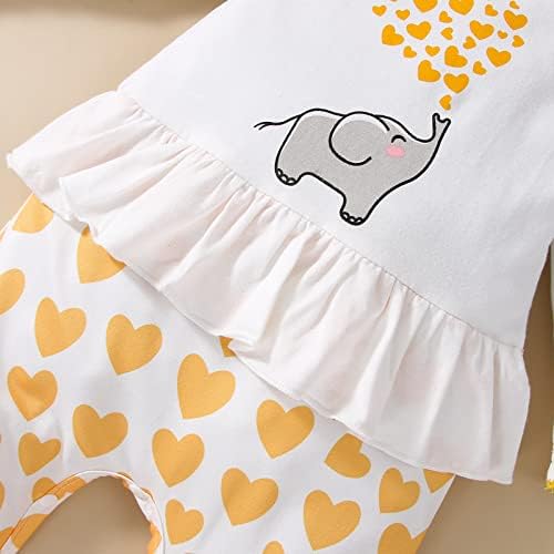 Bebek Kız Fil Aşk Kalp Baskı Kıyafet Uzun Kollu Fırfır Romper Tops Uzun Pantolon Vanlentine Günü Giyim