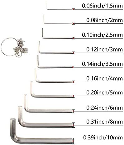 Utoolmart 1.5 mm-10mm 45 Çelik L Şekilli Taşınabilir altıgen anahtar Seti Anahtarlık Siyah 10 in 1