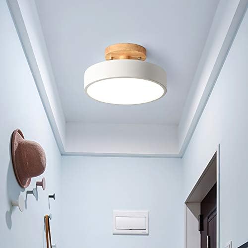 Ourleeme Modern LED tavan ışık, 6.6 inç Ahşap Yuvarlak yarı gömme Montaj LED Tavan Lambası, yakın Tavan ışık Fikstür Oturma Odaları