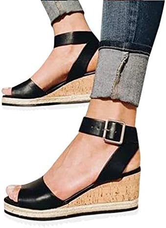 JMMSlmax Sandalet Kadınlar için Rahat Şık Yaz, moda Ayak Bileği Strappy Slingback Yüksek Topuk Platformu Takozlar Sandalet
