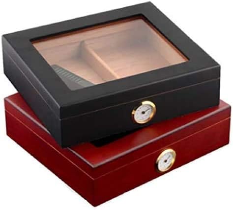 ZCxıyu Masası Depolama Siyah Kırmızı Sedir Ahşap Puro Kutusu (30 Puro) Kabine saklama kutusu ile Higrometre Hafif/Kırmızı (Renk:
