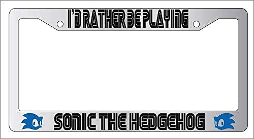 KİNGK Oynamayı Tercih ederim Sonic The Hedgehog Plaka Çerçevesi, gümüş Alüminyum Metal Oto Araba Etiketi Yenilik Araba Aksesuarları,
