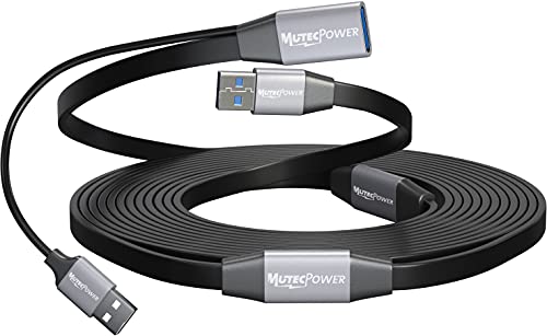 MutecPower Süper Düz 32 Feet Aktif USB 3.0 Erkek-Dişi Uzatma Kablosu Ultra İnce USB A Tekrarlayıcı Genişletici Kablosu, 2 güçlendirici