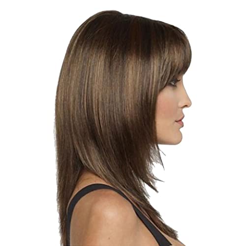 Qisemi Uzun Kahverengi Peruk Uzun Doğal Görünümlü kıvırcık peruk Kadınlar için Omuz Uzunluğu sentetik peruk Kadınlar için ısıya