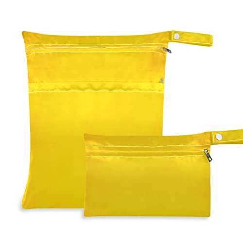 xigua 2 Paket ıslak kuru çanta Bez Bebek Bezi Su Geçirmez Mayolar saplı çanta Bileklik Seyahat Plaj Çantası, düz Sarı Düz Renk