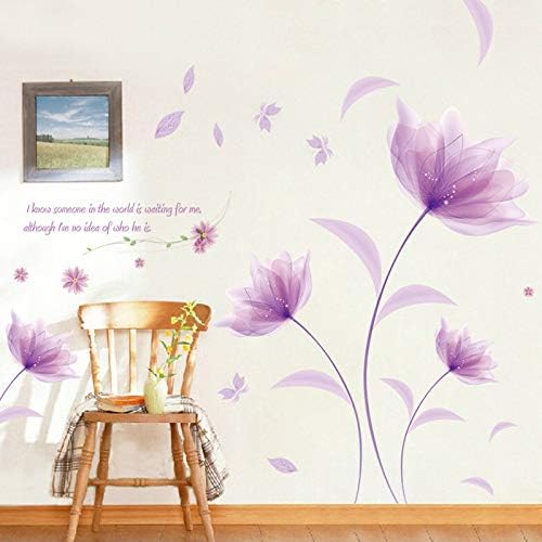 Bokeley DIY Mor Çiçekler TV Arka Plan Duvar Dekorasyon Çıkarılabilir duvar çıkartmaları (Mor)