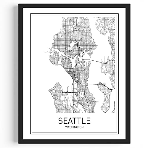 MotivatedWallArt Seattle Harita Baskı Seattle Poster Seattle Haritası Seattle Şehir Haritası Posterler Washington Baskı Washington