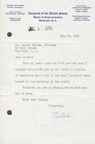 Estes Kefauver-07/22/1946 İmzalı Mektup