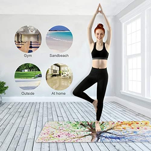 MCHIVER Seyahat Yoga Mat Kaymaz - Renkli Dört Mevsim Ağacı Katlanabilir egzersiz matı Hafif egzersiz matı ile Çanta Ter Emici