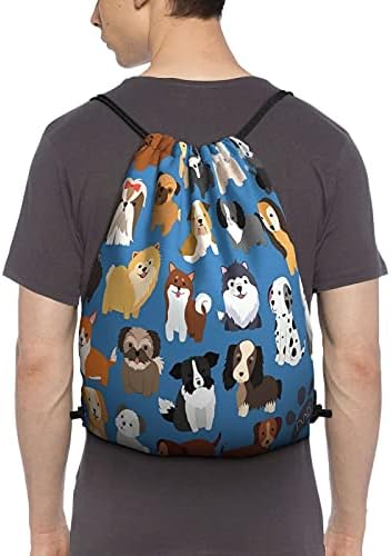 Köpek İpli sırt çantası Kız Erkek Su Geçirmez Mavi Komik Hafif Sevimli Köpek Spor çantası Cinch Çuval Okul Spor Seyahat