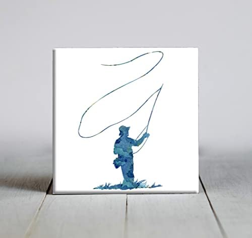 Sinek Balıkçı Mavi Soyut Suluboya Sanat Dekoratif Karo (6 X 6)