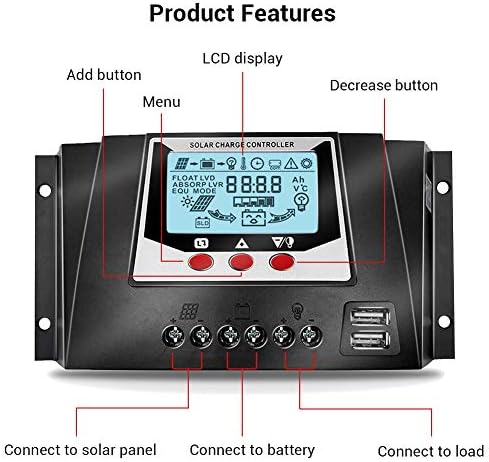 ıSunergy 30A PWM Solar Şarj Regülatörü 12 V / 24 V Oto Güneş PANELİ Akü Regülatörü için LCD Ekran USB Portları ile Güneş Ev Sistemi
