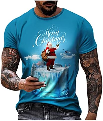 XXBR Noel T-Shirt Mens için, Asker Kısa Kollu 3D Noel Noel Baba Baskı Crewneck Tee Tops Egzersiz Casual Gömlek