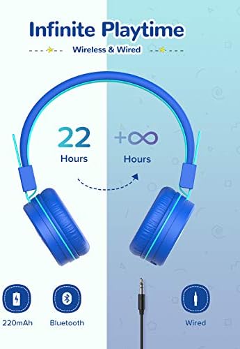 iClever BTH02 Çocuk Kulaklıklar, Çocuklar Kablosuz mikrofonlu kulaklıklar, 22 H Çalma Süresi, Bluetooth 5.0 ve Stereo Ses, Katlanabilir,