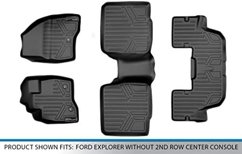 MAXLİNER Tüm Hava Özel Fit 3 Satır Siyah Zemin Mat Astar Seti 2017-2019 Ford Explorer ile Uyumlu (Sadece 2. Sıradaki Orta Konsol