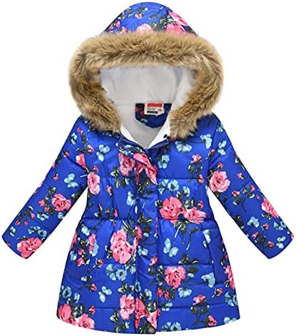 Kız ceket sıcak pamuk ceket suya dayanıklı kapşonlu çocuk yürümeye başlayan çocuk kış çiçek baskı Parka dış giyim kapüşonlu ceket