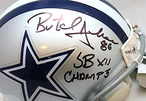 Butch Johnson İmzalı Dallas Cowboys Mini Kask W/SB Champs-JSA Tanık Auth