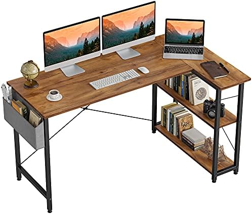 FEZİBO 55 İnç Küçük L Şekilli bilgisayar Masası Depolama Rafları ile Ev Ofis Köşe Masası Çalışma yazı masası, Köknar