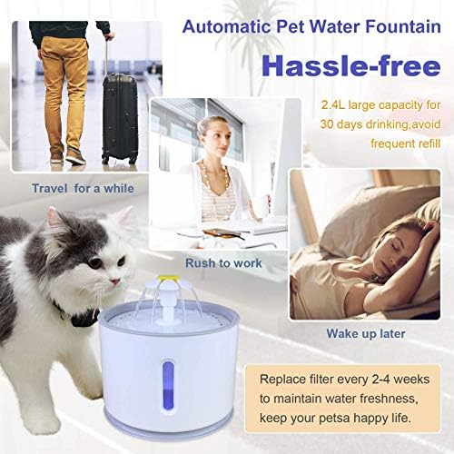 Kedi Köpek su çeşmesi, Ultra sessiz ve Anti-kuru Yanma ile led ışık, USB şarj Otomatik Içme Dağıtıcı Evcil Hayvanlar için