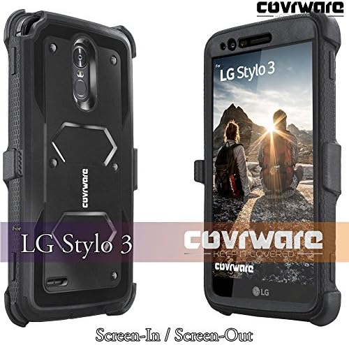 COVRWARE Aegis Serisi Kılıf LG Stylo 3/3 Plus ile Uyumlu Dahili Ekran Koruyucu Kılıflı Kemer Klipsi Kickstand Ağır Hizmet Tipi